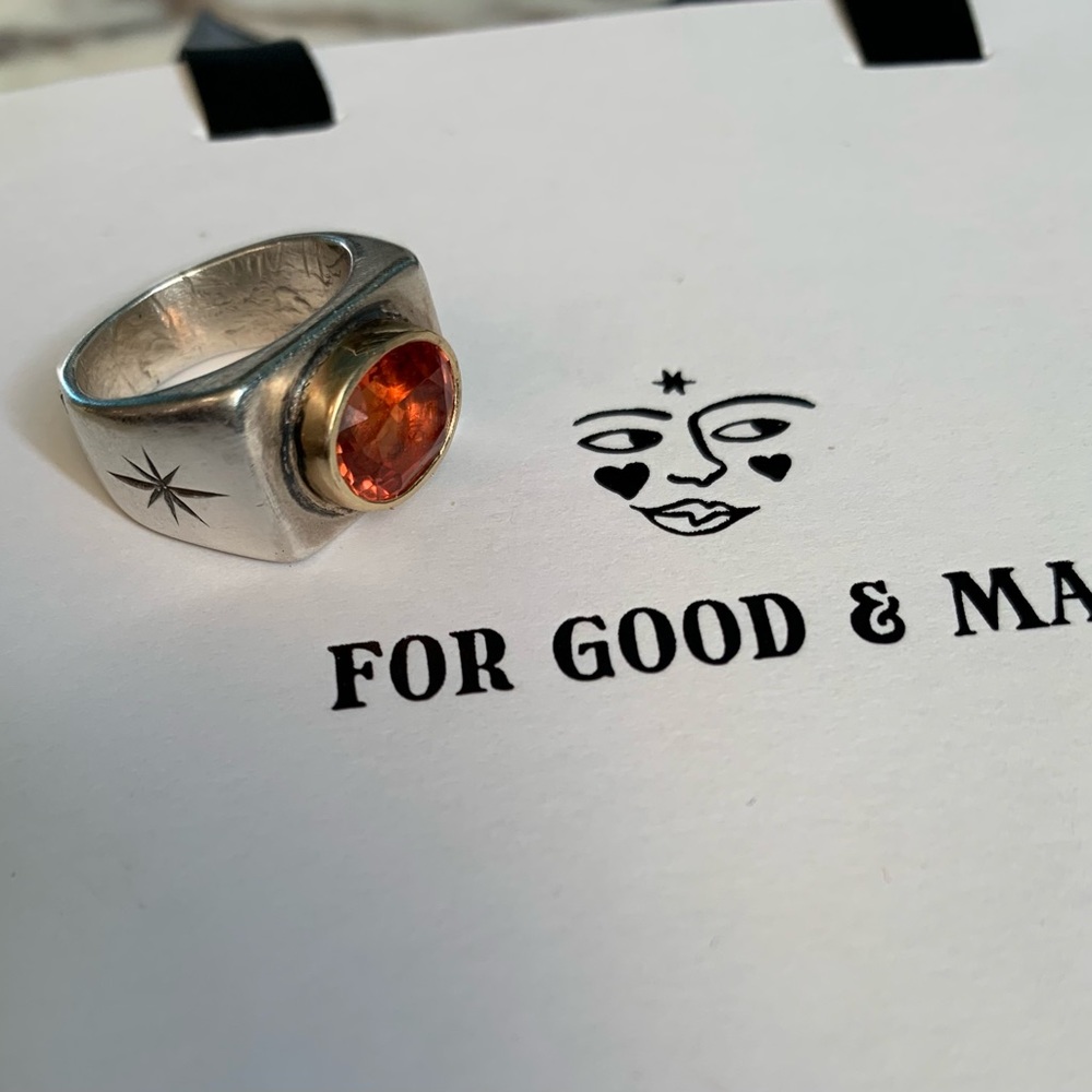For Good and Mad Sterling Silver and 14k Gold Orange Sapphire Ring Size 5.5